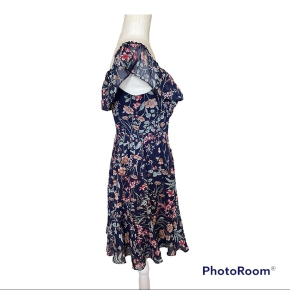Lulus Navy Blue Floral Print Mini Dress S - Picture 6 of 10